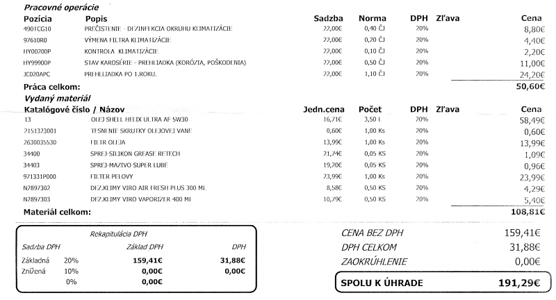 Vyúčtova 1. garančnej prehliadky iX20