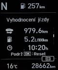 dálnice 860 km tempomat 110-130 km/h (50:50), zbytek silnice I./II. tř., město