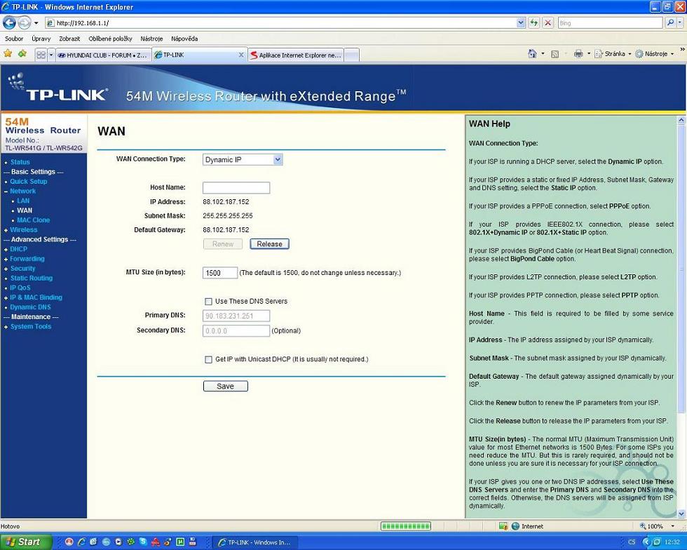 Takhle vidí router připojení od O2